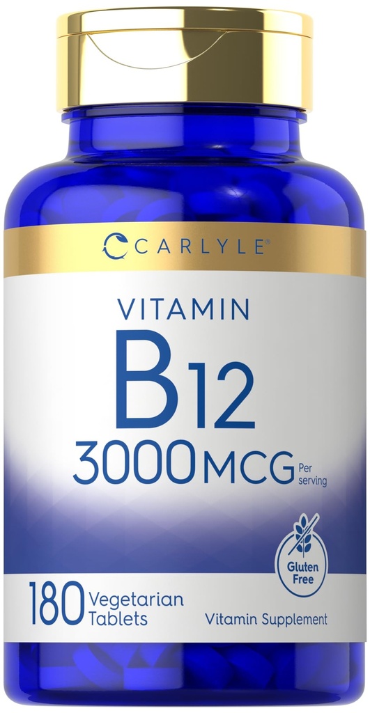 Carlyle B12 Vitamin 3000 mcg | 180 Tabletler | Vejetaryen Supplement | Non-GMO & Gluten Free