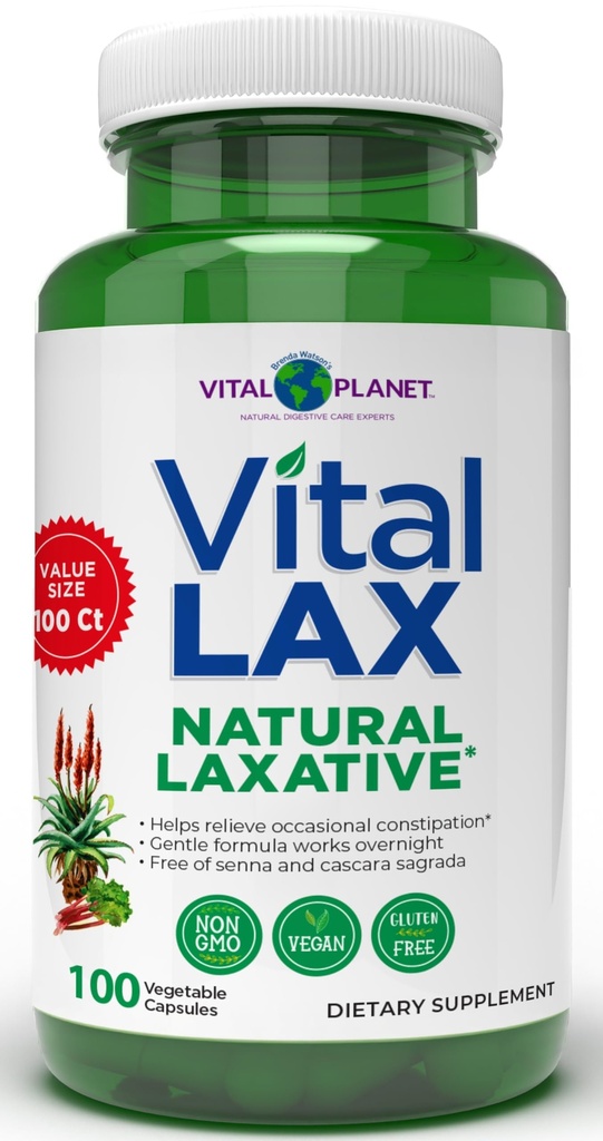 Vital Planet - Vital Lax Natural Laxative Cleanse Supplement for Occasional Constipation, Magnezyum Hidroxide, Terpery Elm, Aloe, ve Triphala Bowel Regularity 100 Capsules Desteklemek için