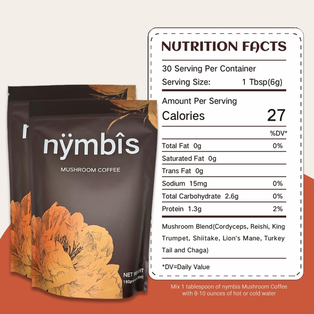 nymbis Mushroom Coffee | Ground Coffee with 7Mushrooms Mix (Cordyceps, Lion's Mane, Reishi, Chaga, Maitake, Shiitake, Türkiye Tail) | INSTANT COFFEE | 30 Servisler