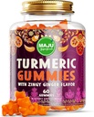 Maju Superfoods Turmeric Curcumin Gummies 60ct, Zingy Ginger Taste, Black Pepper Extract for Advancedd Abors and Potency, Turmeric Gummies for Yetişkinler and Kids Kids Kids