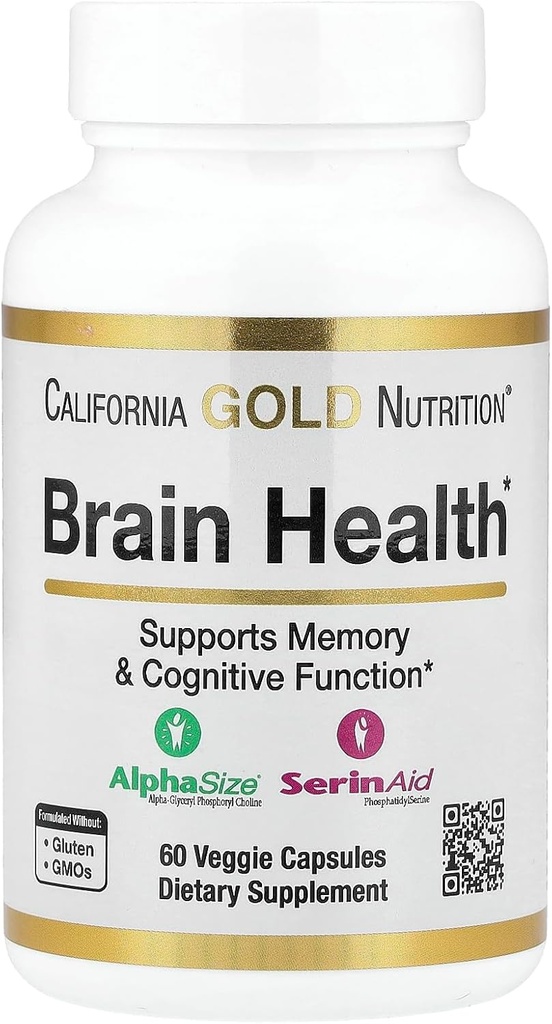 California Gold Beslenme Beyin Sağlığı Alfa-Glycerophosphorylcholine, Kalsiyum, Phosphorus ve Phosphatidylserine, 60 Veggie Capsules
