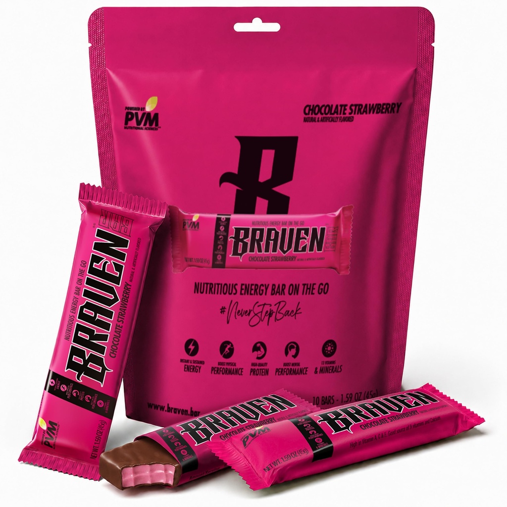 Braven Bar Chocolate Strawberry Energy Bars (1.59 oz, 10'un Paketi) – 5g Protein ile Enerji Chews – Koşu, Hiking ve Spor için Enerji Snacks - Sustained Enerji Boost
