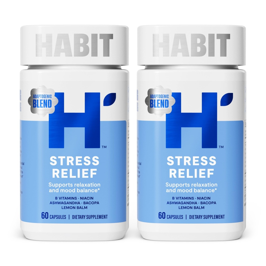 Habit Stress Relief Supplement 2 Pack (120 Capsules) - Yeni Bak, Destekler Rahatlama ve Mood Balance, Vitamin B, Adaptogens, Lemon Balm, Calming, Vegan, Non-GMO
