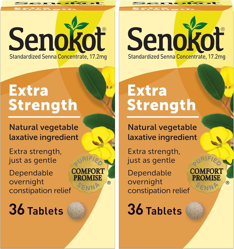 Senokot Ekstra Kuvvet Doğal Sebze Laxative for Gentle Overnight Relief Occasional Constipation, 36 Count (Pack of 2)