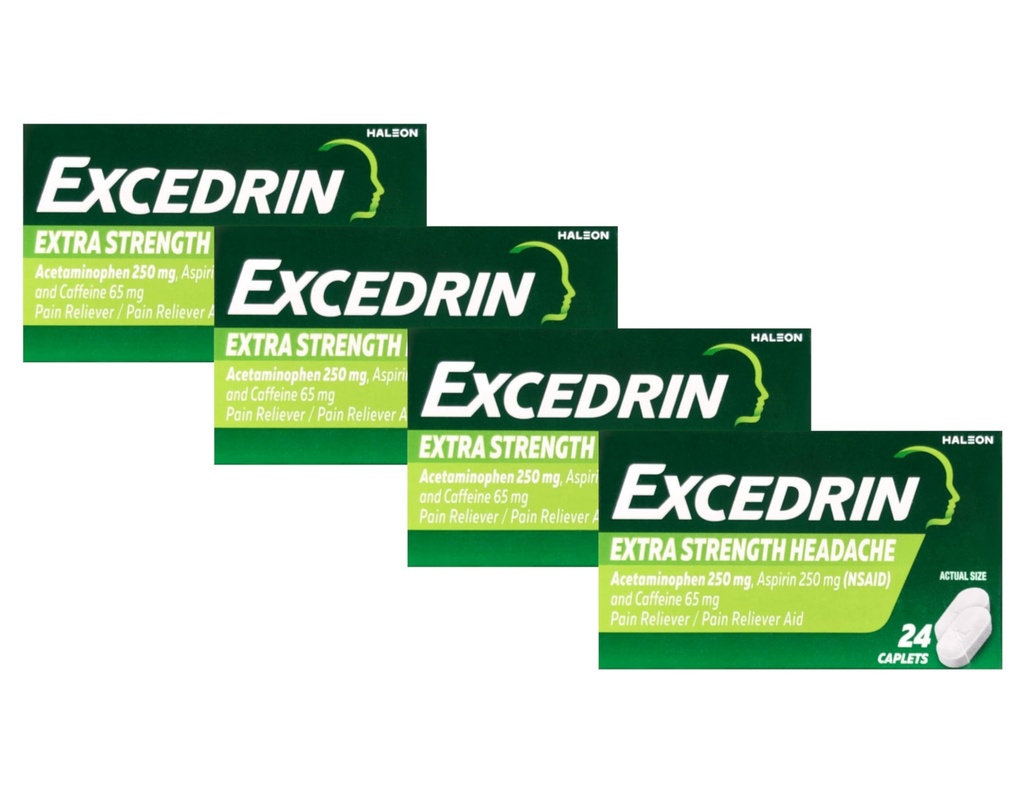 Excedrin Ekstra Güçlü, Acetaminophen, aspirin (NSAID) ve Caffeine, 24 ct (Pack of 4)