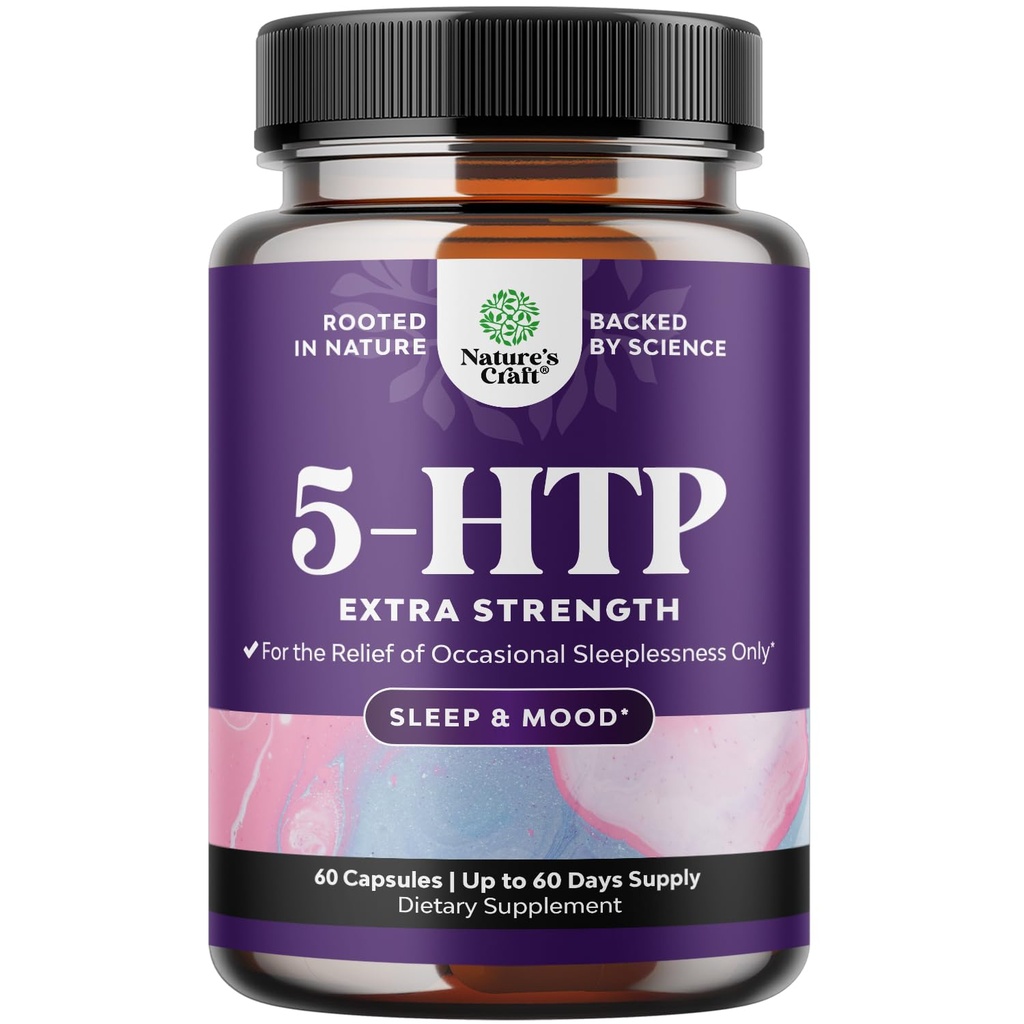 5 HTP Supplement 5-Hydroxytryptophan - 5HTP 100 mg in Service Gentle Herbal Sleep and Mood Advancedr - 5HTP 100 mg per Service Mood Supplement and Sleep Support Capsules from Griffonia Simplicifolia