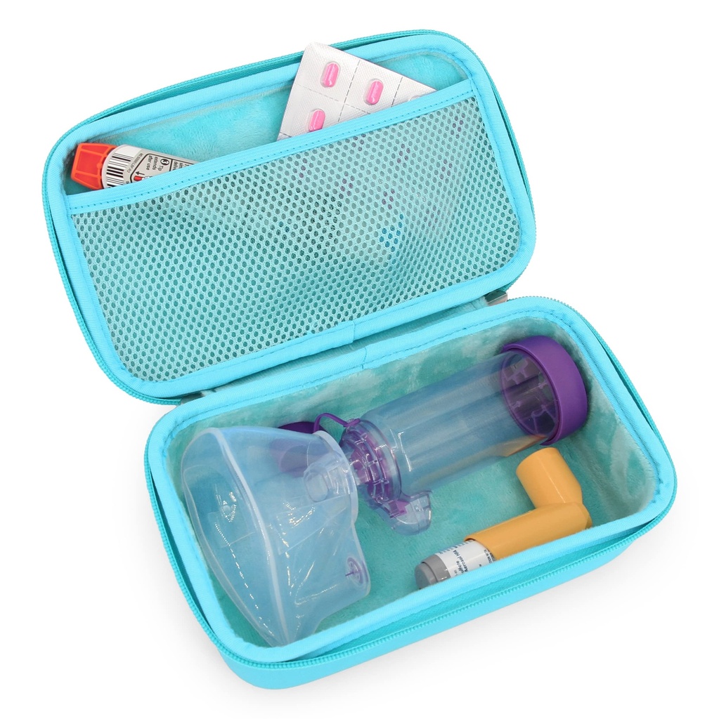 CASEMATIX Asthma Inhaler Case For Travel Fits Asthma Inhaler Spacer with Mask Ataed, Inhaler ve Ek Aksesuarları Spacer For Inhaler ile Kullanılan Turquoise Asthma Case Only