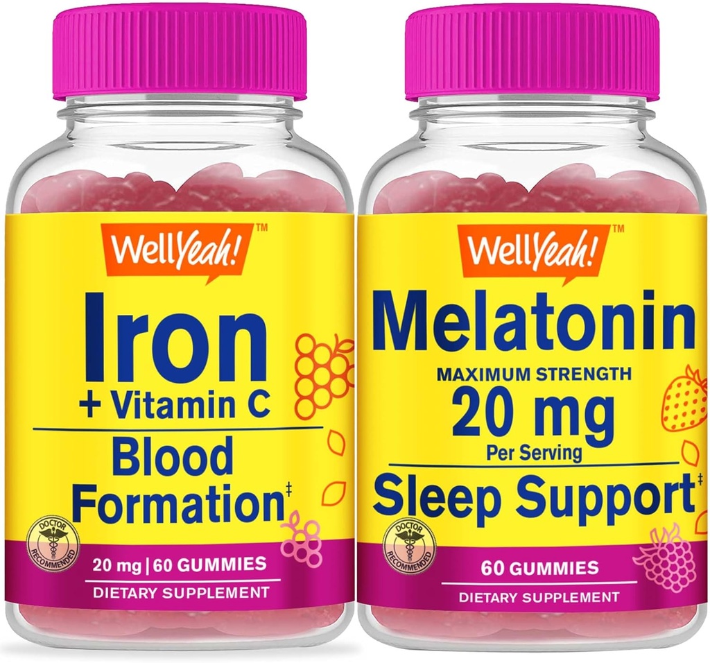 Evet Demir+Vitamin C + Melatonin 20 mg, Gummies Sche - Great Tasting, Vitamin Supplement, Gluten Free, GMO Free, Chewable Gummy