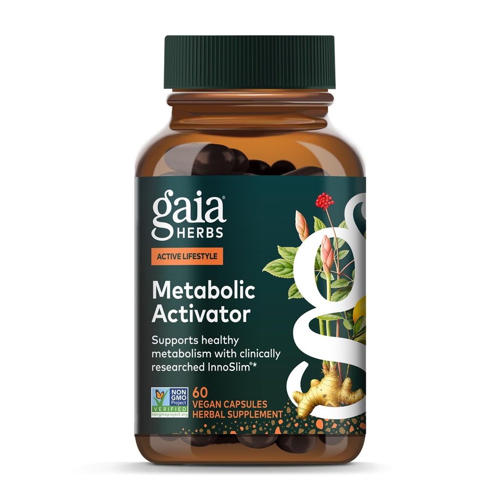 Gaia Herbs Metabolic Activator - Metabolism Desteği için Doğal Enerji Supplement - Panax Notoginseng & Astragalus Ekstraksiyonu - Sütden Ücretsiz Soy & Gluten - 60 Capsules (60 Hizmet)