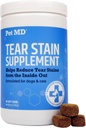 Pet MD Tear Stain Donr for Dogs & Cats - Antioksi Eye Care Supplement with Lutein, Cranberry, & Omega 3 & 6 - Cat & Dog Tear Stain Taker Chews for White & Light Fur - 60 ct