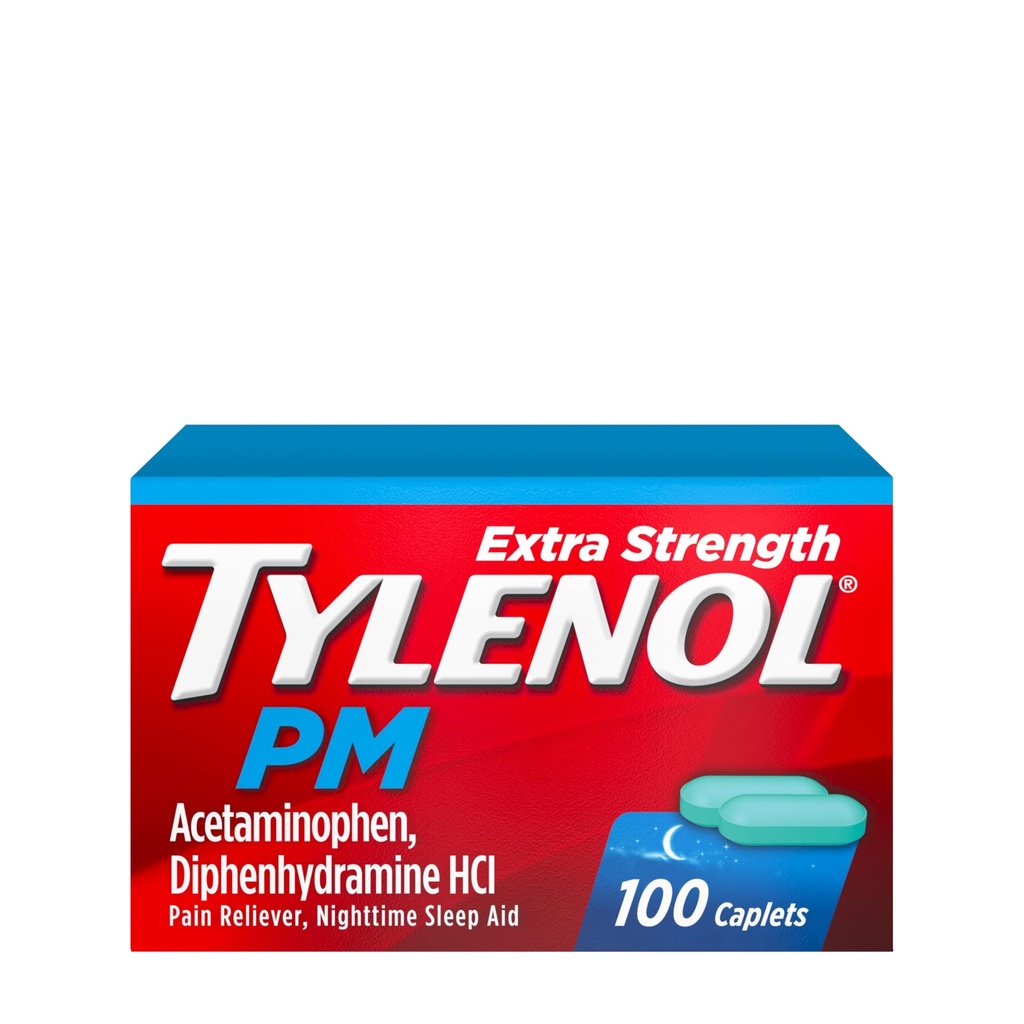 Tylenol PM Extra Strength Nighttime Pain Reliever & Sleep Aid Caplets, 500 mg Acetaminophen & 25 mg Diphenhydra HCl, Nighttime Aches & Pains, Non-Habit Form, 100 ct