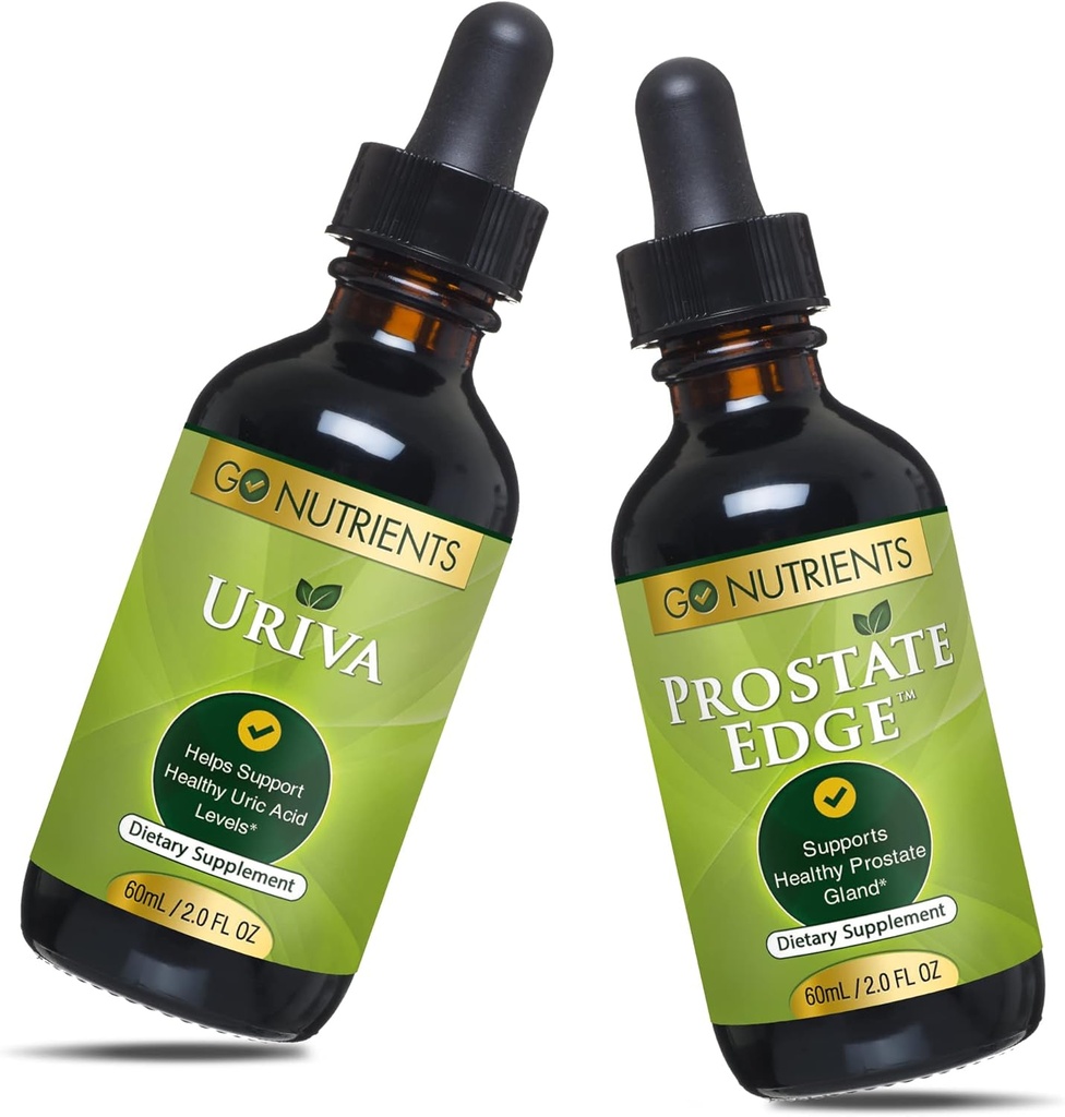 Go Nutrients Uriva & Prostate Edge Prostate Supplement for Men with Pygeum and Saw Palmetto Extract Uric Acid Support Supplement, for Health Uric Acid Levels That Helps Ease Discomfort