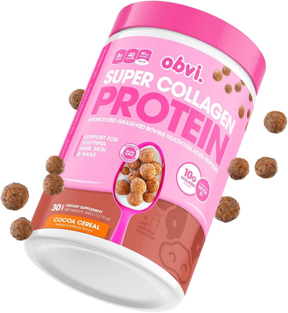Obvi Multi-Collagen Super protein Toz (Chocolate Cereal, 14 Oz) | Keto-Friendly, Gluten ve Süt Free | Hydrolyzed Grass-Fed Bovine Collagen, | Supports Gut Health,Healthy Hair, Skin,Nails