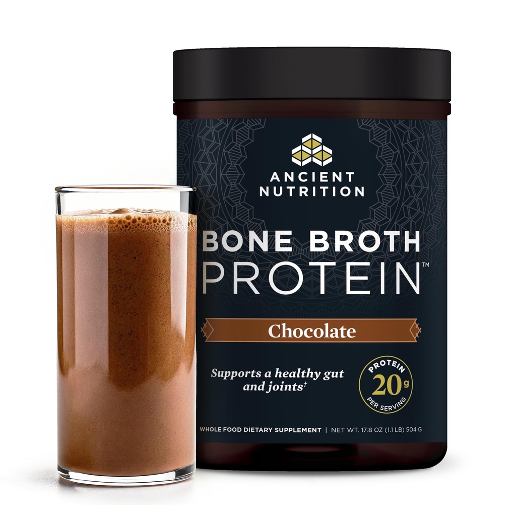 Ancient Nutrition Bone Broth Protein Powder, Chocolate Flavor, 20 Servings Size
