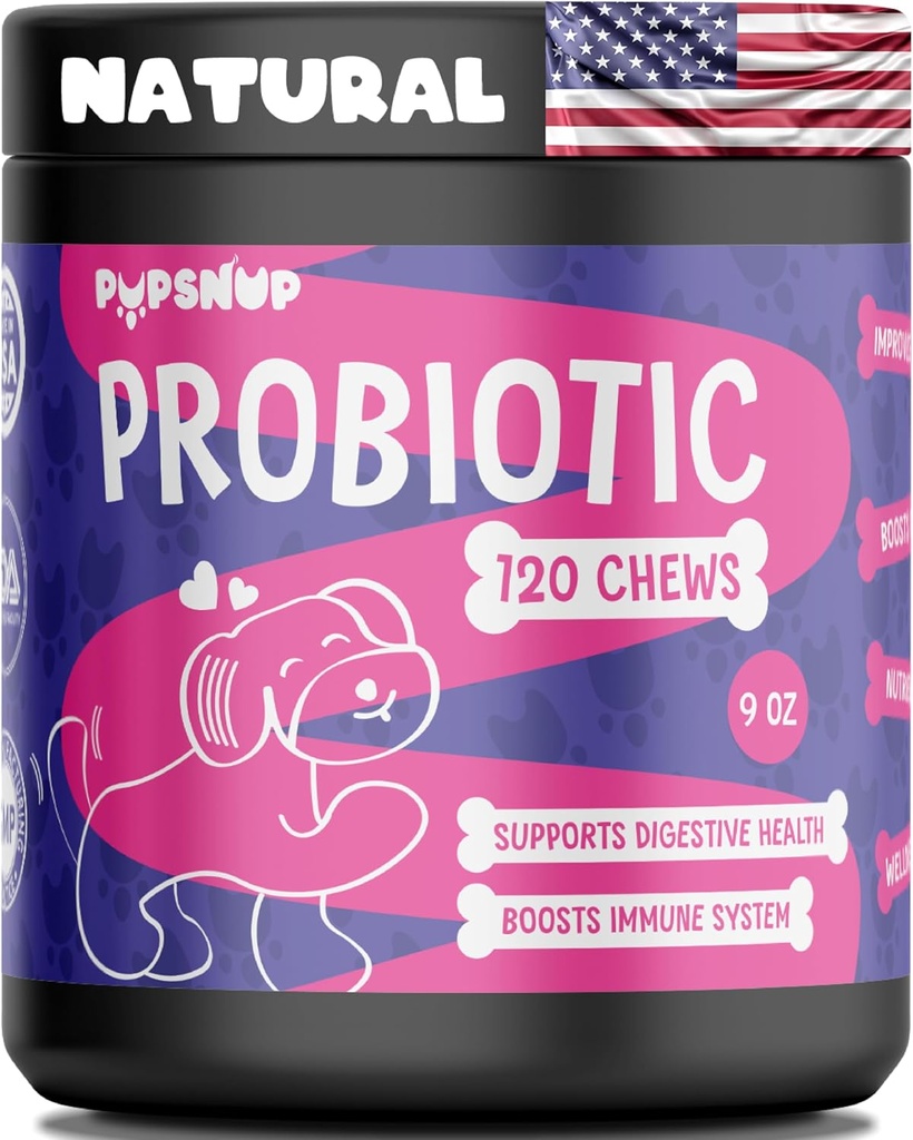 PupSnup- Probiotics for Dogs- Support Gut Health, Digestive Health and Boosts Immune System- Pumpkin and Papaya Powder- 120 Soft Chews- Made in USA