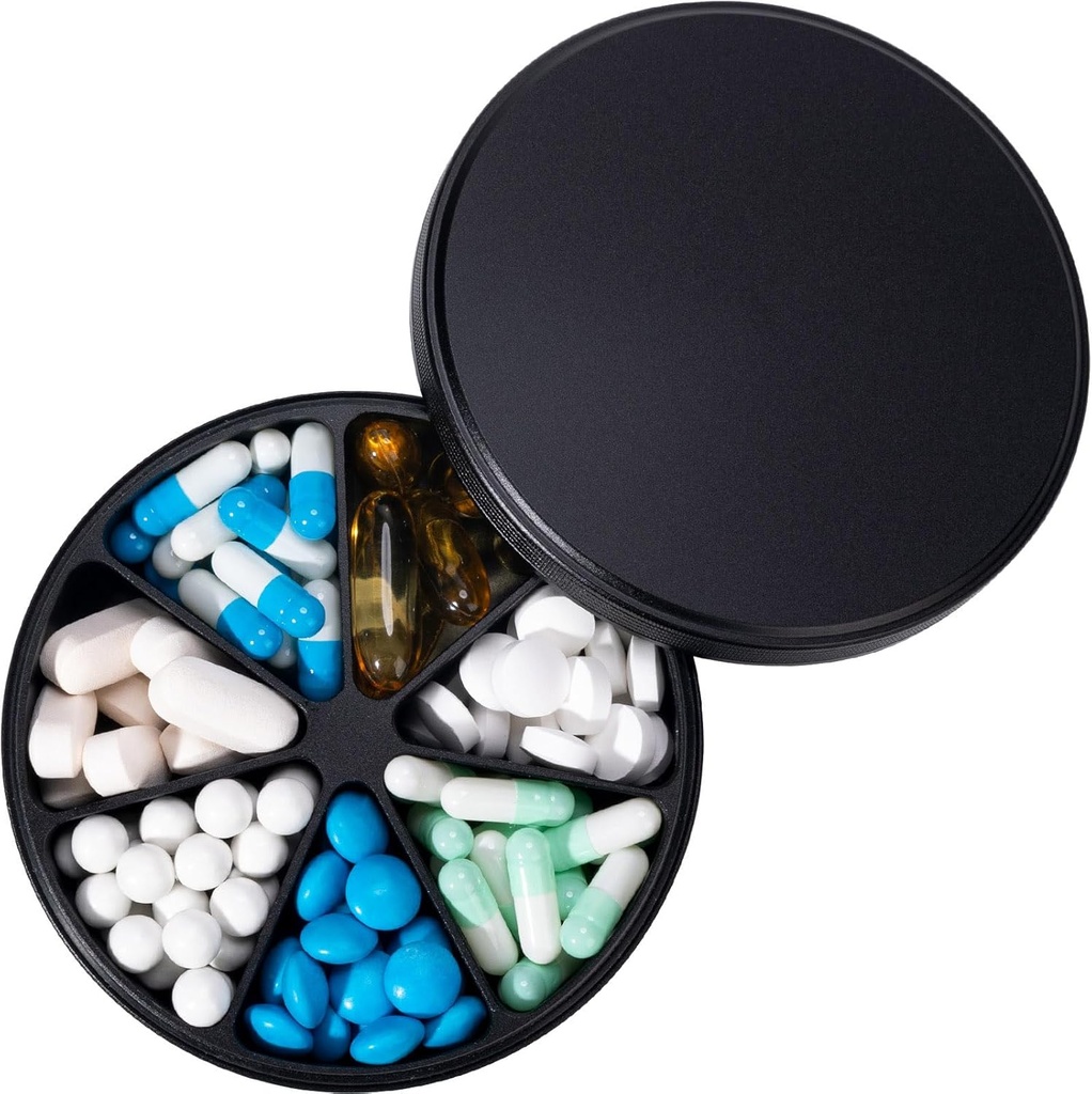 Metal Pill columns Pill Organizer with Karşılaştırmalı - Ağır Görev Anti-Mix Pill Konteyner, Büyük Sular Günlük Pill Box Pill Case for Vitamin, Medicine, Supplement, Fish Oil, 0.39lb (Black)