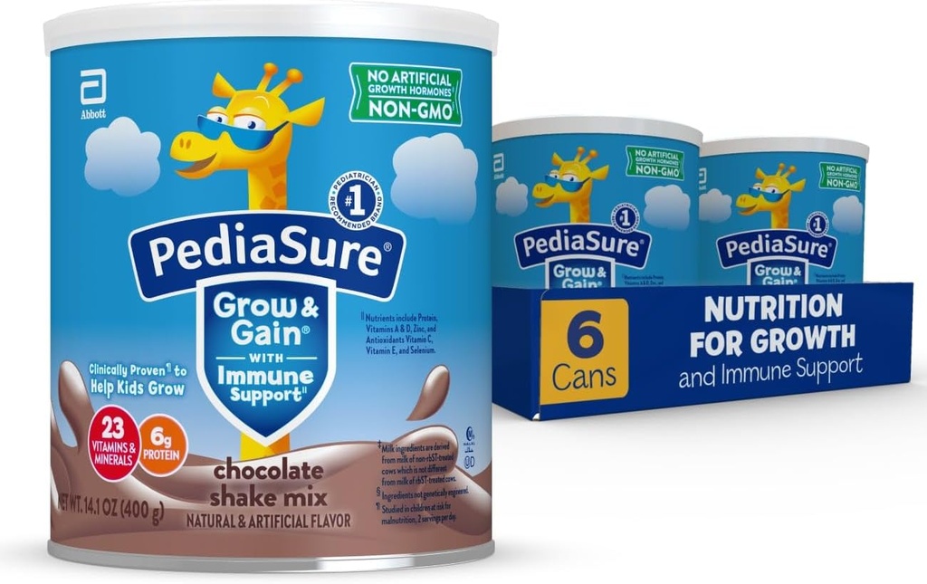 PediaSure Büyü & Immune Support Shake Mix Toz, 23 Vitamins & Minerals, 6g Protein, Non-GMO, Gluten-Free, Kids, Chocolate, 14.1 oz Can, Pack of 648 hizmetkar