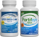 Fortifeye Blue Light and Heart Health Support Sche | Super Omega-3 Max Fish Oil, 60 Softgels ve Focus Blue Light Defense, 30 Softgels
