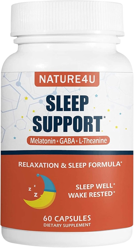 Yetişkinler Ekstra Kuvvet için 1 Uyku Yardımı, Yayın Melatonin 5 mg, L Theanine 250 mg, GABA 250 mg, Rahatlama ve Uyku Tamam, 60 Capsules