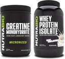 NutraBio Kretine Monohidrat, Unflavored, 500g ve Whey Protein Isolate, Unflavored, Supplement Sche - Muscle Energy, Lean Muscle growth, Recovery, and Strength