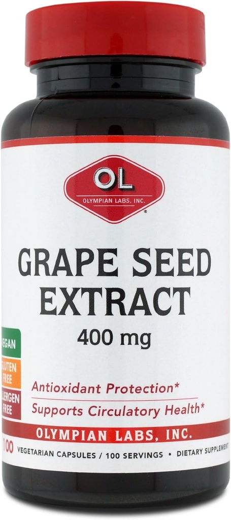 Olympian Labs Grape Tohumu 400 mg Capsules, 100 Count Supporting Heart Health, Antioksi Koruma.