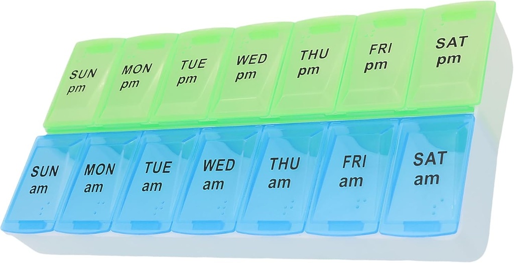 7 Günlük Pill AM PM Organizer, ShysTech Büyük Pill Case Pill Box for Pills/Vitamin/Supplements/Medication (Mavi/Green)