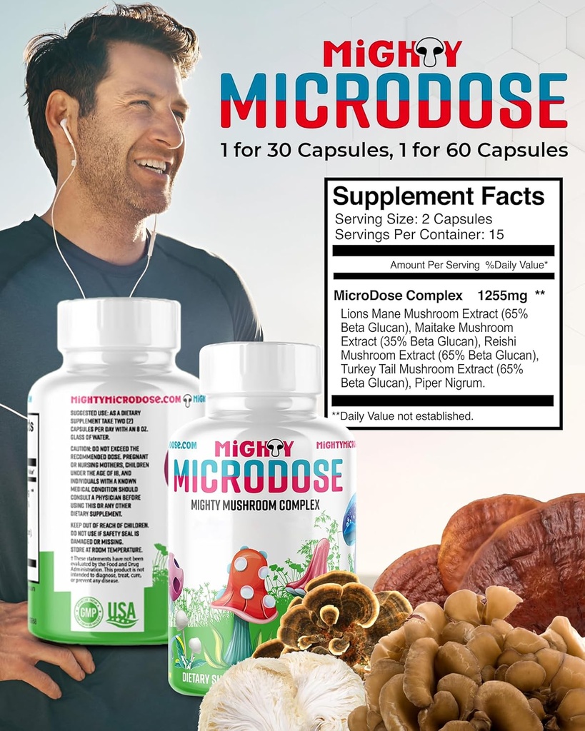 5-Mushroom Nootropic Mix - 60 Capsules, Türkiye Tail, Reishi, Maitake Mushroom Extract with High Beta Glucan, & Lion Mane Mushroom Supplement Capsules, Fonksiyonel Mushrooms Herbal Supplements
