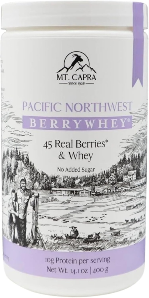 Mt. Capra Pacific Northwest BerryWhey | Non-GMO Meal Replacement Shake High in Antioxidants with Locally Grown Blueberries, Aronia Berry, and Goat Whey Protein | 10 Servings - 14.1 oz
