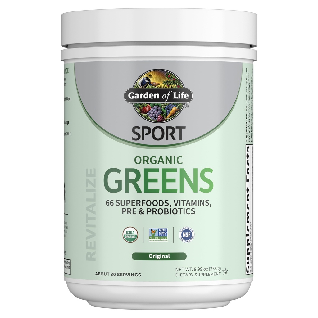 Garden of Life Sport Nutrition Greens and Superfoods Powder for Women and Men - Unflavored, Organic Blend - Spirulina, Fruit, Vitamins, Pre & Probiotics, Mushrooms, Athletic Supplements, 30 Servings