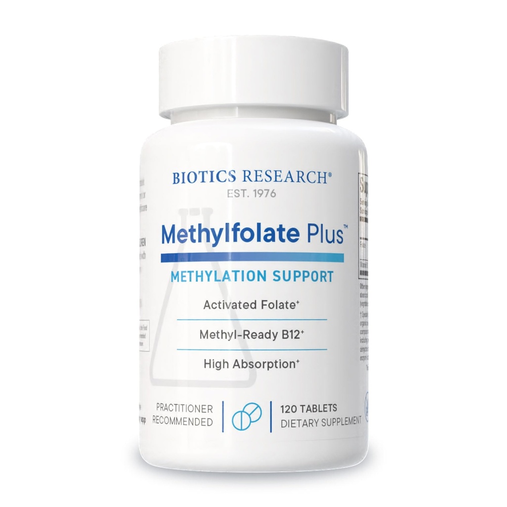 Biotics Research METHYLFOLATE PlusTM Metilfolate, Bioaktif Folate + B12, Supports Cardiovascular Health, Fetal Development, Nerve Health, Metilation Support, Homocysteine Levels. 120 Tablet