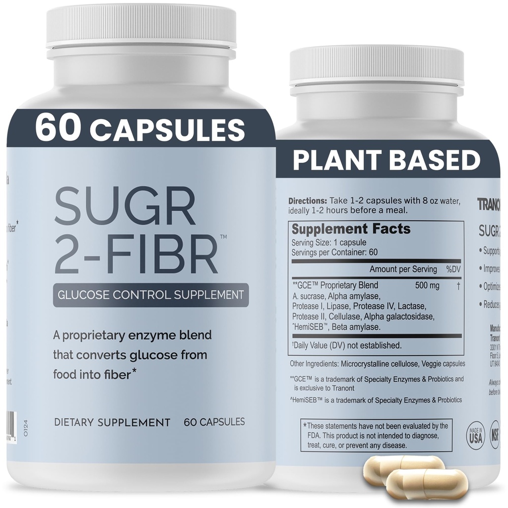OPTIVIDA Sugr-2-Fibr - Premium Blood Sugar Support Supplement* (60 Count) - Sağlıklı Kan Şeker Seviyelerini Destekle * Glucose Metabolism to Fiber* - Gluten Free, Non GMO, Veggie Capsules.
