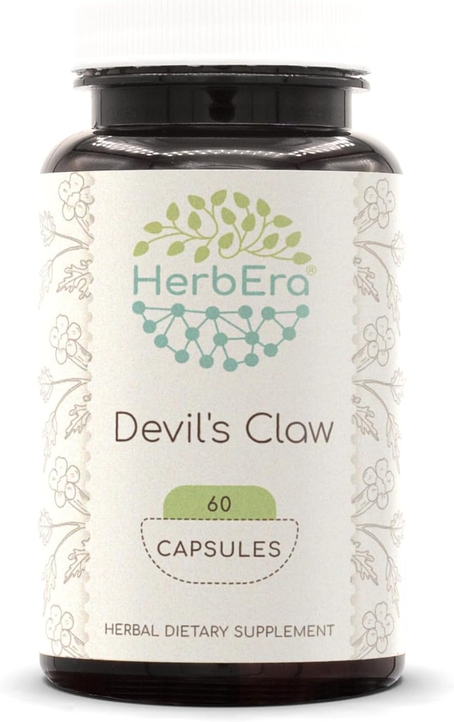 HerbEra Devil's Claw 60 Capsules, 500 mg, Devil's Claw (Harpagophytum Procumbens) kuru Kök (60 Capsules)