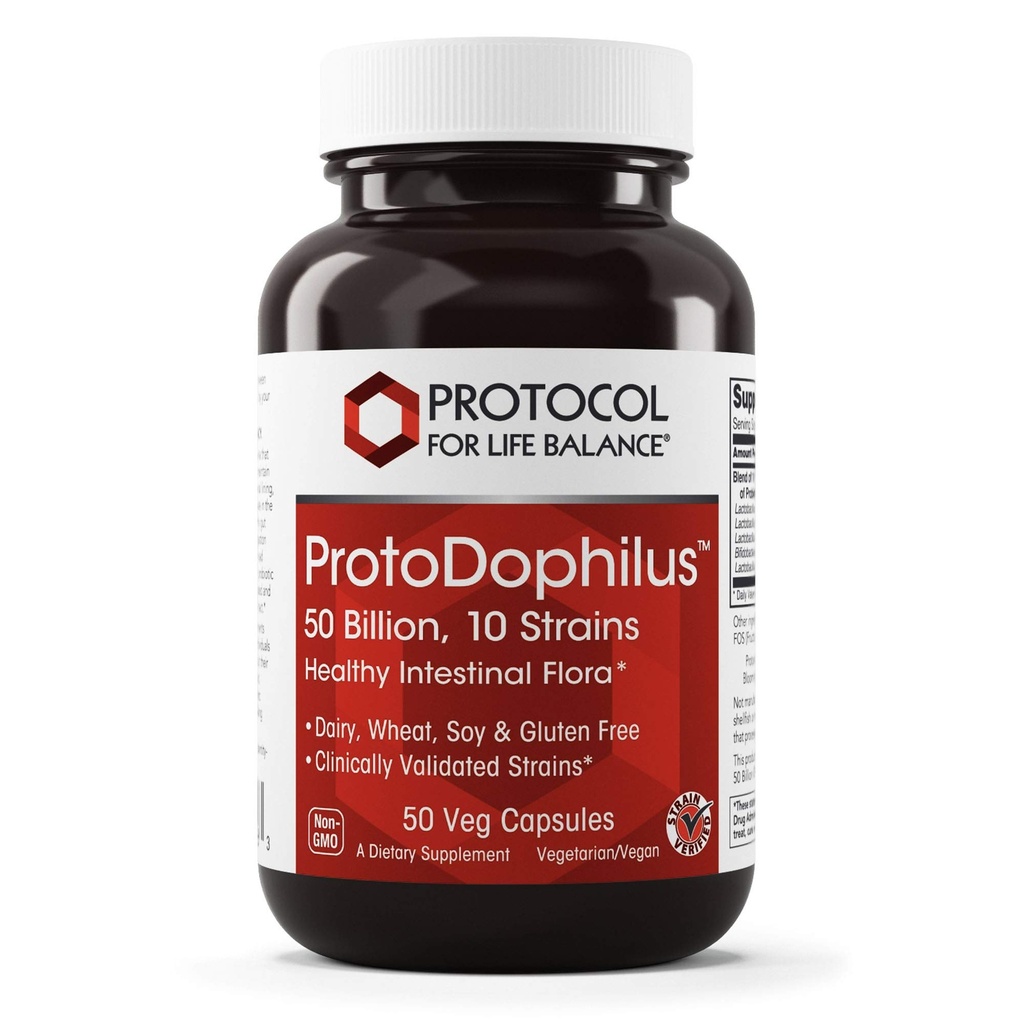 PROTOCOL FOR LIFE BALANCE - ProtoDofilius - 50 Milyar, 10 Strains - Sağlıklı Intestinal Probiyotik Flora Digestive Function ve Immune Health - 50 Veg Capsules - 50 milyar