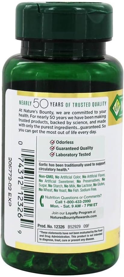 Nature's Bounty Garlic Extract 1000 mg, 100 Hızlı Yayın Softgels (Pack of 2)