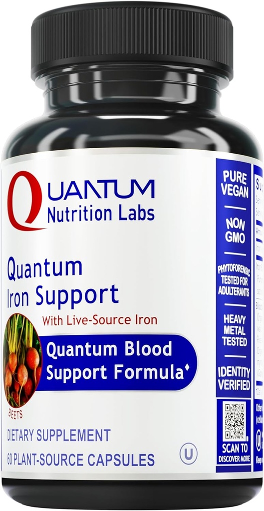 Kuantum Beslenme Laboratuvarları Demir Destek - Kadınlar ve Erkekler için Demir Supplement, Vegan Demir Supplements, Low Dose Gentle Iron, Doğal olarak Sağlıklı Kanı Desteklemek için Kaynaklandı - 60 Vejetaryen Capsules