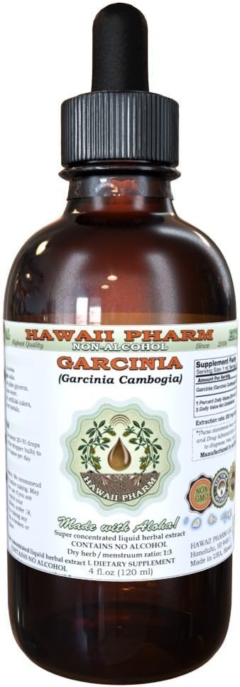 Pure Garcinia Alcohol-Free Liquid Extract, Organic Garcinia (Garcinia cambogia) Dried Fruit Glycerite Hawaii Pharm Natural Herbal Supplement 2 fl.oz