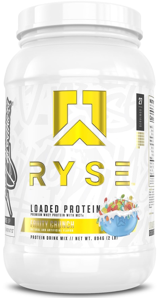 RYSE, Protein Tozu - Meyveli Crunch - 25g Whey Protein Isolate & Yoğun Fiber & MCTs - Low Carb, Low Sugar, Digestive-Friendly - 27 Hizmet / 2 lb Tuba