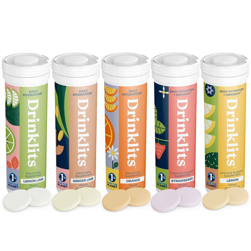 İçecekler Daily Hydration + Immune Support (5) Flavor Combo Pack | Tasty Fruit Flavors - 0g Sugar - Daily Use | 5 Tubes/50 Is (10 Tabletler Per Tube)