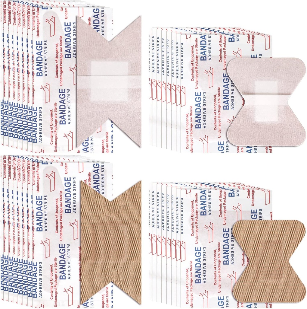 Sinmoe 100 Adet Esnek Kumaş Desenleri Knuckle ve Fingertip Bandajları Yara Bakım Paketi için İlk Yardım Kitleri için 2 Boyut, 3 x 1.5 inç, 1.8 x 2 inç (Kahverengi)