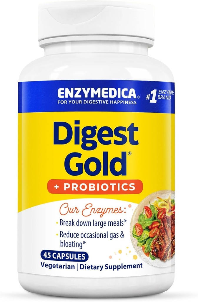 Enzymedica Digest Gold + Probiyotiks, 2in-1 Formula for Gut Health, Digestive Enzymes & 1 Milyar Active Probiyotik Cultures, Count 45