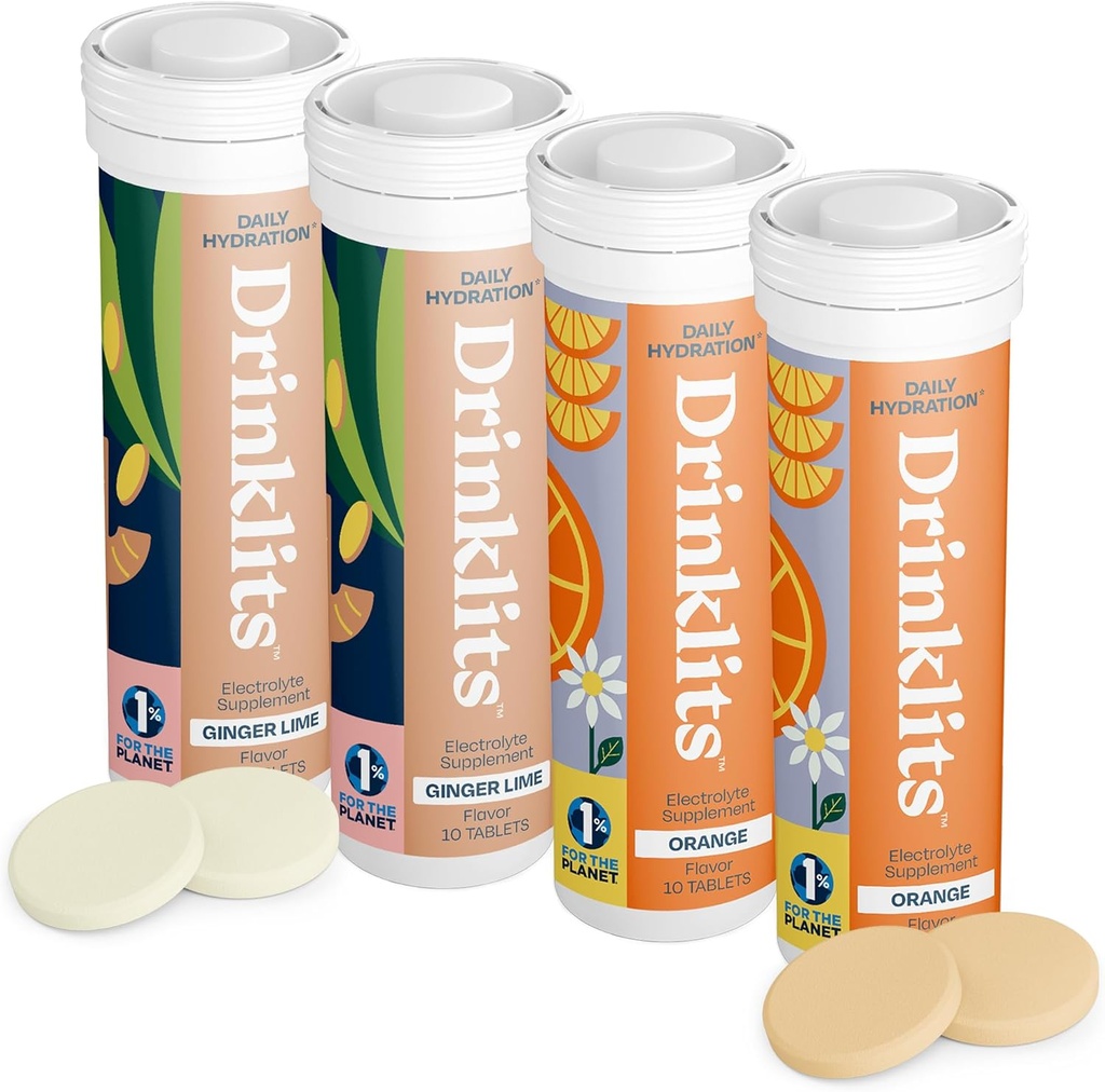 İçmeler Ginger-Lime & Orange Electrolyte Tabletler (4) Tube Sche | Daily Hydration Combo Pack | Delicious Natural Flavors - 0g Sugar | 40 Servisler - 10 Tabletler Tube