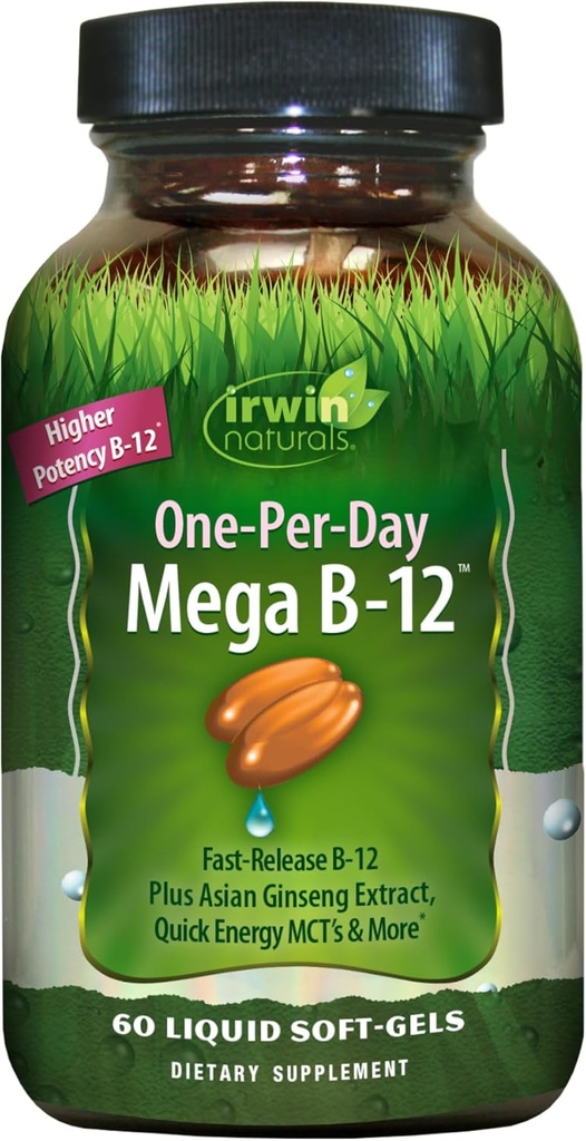 Irwin Naturals Mega B-Complex - 60 Sıvı Softgels - Vitamin B Kompleksi B12, Folate B9, Biotin B7, B1, B2, B3, B5, B6 ve Hızlı Enerji MCTs