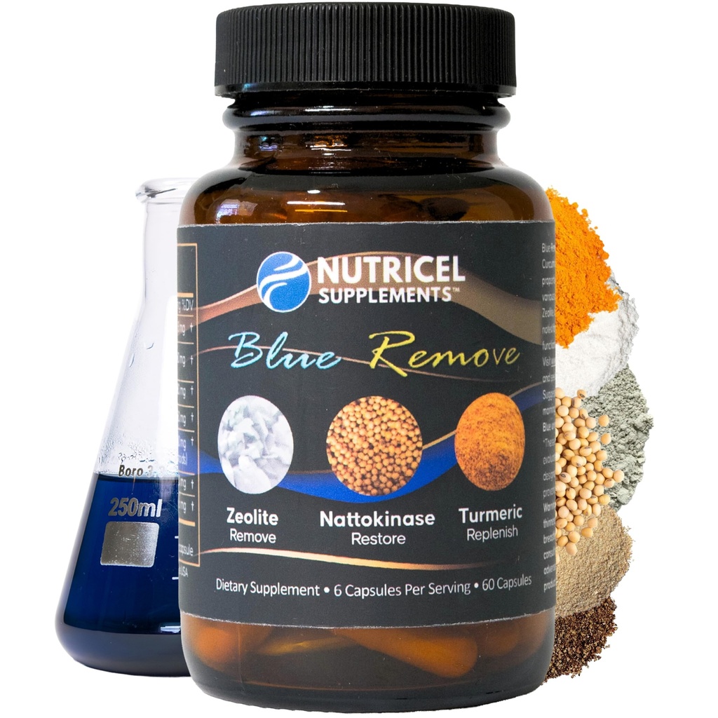 Nutricel M Ramsey Blue Capsules with Micronized Zeolit, Nattokinase (Non-GMO), Turmeric, Bromelain ve NAC - Trusted Made in America Brand - 18mg (USP Referans Tamamlandı) Üçüncü Parti Test Edildi (60ct)