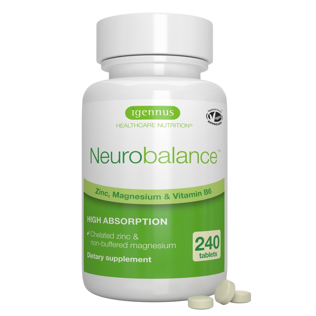 Igennus Neurobalance High Abxia çinko & B6 Kompleksi, Bilişsel Destek, Focus & Muscle Recovery, 24 mg Chelated çinko Picolinate, All Day Nutrient Delivery, Vegan, Non-GMO, 240 Tablet