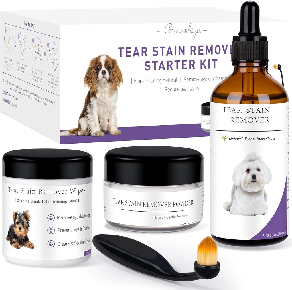 Dog Tear Stain Revr Start Kit, Witch Hazel Extract, Take Tear Stains, Discharge & Mucus, Stain Çözüm, Applicator Wipes, Stain Toz & Fırça, Son 30-45 Günler