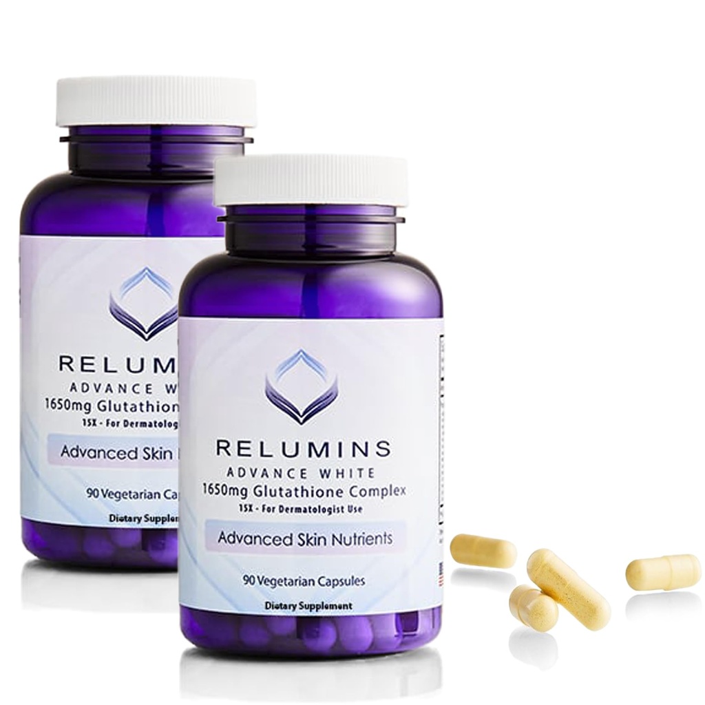 Relumins L-Glutathione Kompleksi 1650 mg - Alfa Lipoic Acid, NAC, L-Methionine, Vitamin E, Skin Health Supplement, USA - 90 Vegetarian Capsules x 2 Şişes
