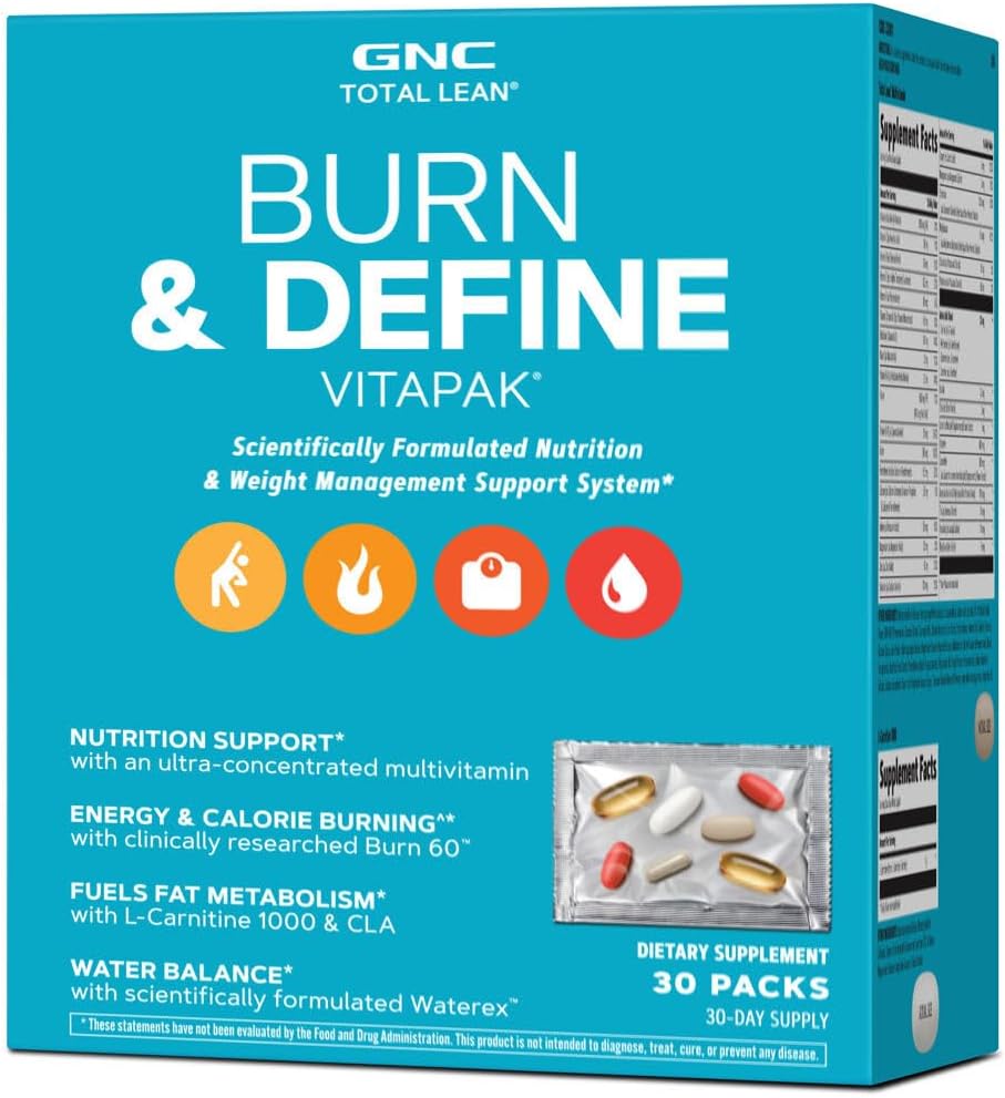 GNC Total Lean Burn ve Erkekler ve Kadınlar için VitaPak Programı, Enerji için 5in-1 Pack, Kilo Yönetimi, Calorie Burn, Immune Health, Water Balance, 30 Hizmet