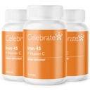 C ile Vitamin Demir Supplement - 45 mg Demir, 60 mg Vitamin C, Bariatrik Vitaminleri WLS Hastaları, Dikey Kol ve Gaztrik Bypass Cerrahisi (90 Capsules)