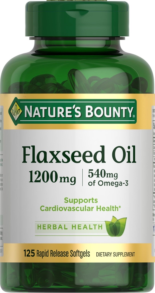 Nature's Bounty Flaxseed ve Omega 3, Diyet Supplement, Supports Cardiovascular Health, 1200 mg, Softgels, 125 ctt