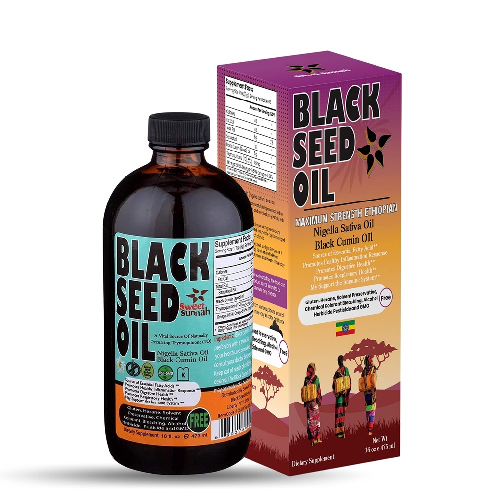 Etiyopyalı Siyah Tohum Yağı -% 343 Youmoquinone Cold-Pressed Black Cumin Tohumu Pure Nigella Sativa - İlk Baskı Blackseed Non-GMO Improv - 16 Oz Glass Şişe Sweet Sunnah
